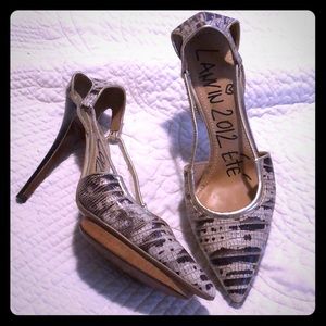 Lanvin Snakeskin/Lizard Stiletto Platform Heels 39